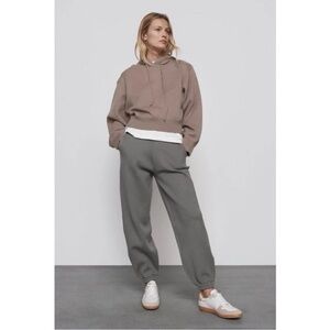 Zara Hooded Knit Sweatshirt Cropped Pullover